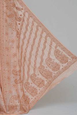 Light-Peach Color Tussar Silk Lucknowi Chikankari saree with blouse 2