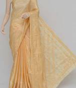 Light-Yellow Color Tussar Silk Lucknowi Chikankari saree with blouse