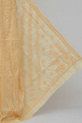 Light-Yellow Color Tussar Silk Lucknowi Chikankari saree with blouse 2