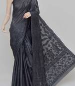 Carbon-Black Color Tussar Silk Lucknowi Chikankari saree with blouse