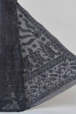 Carbon-Black Color Tussar Silk Lucknowi Chikankari saree with blouse 2