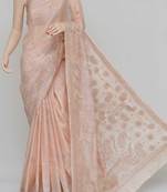Light-Almond Color Tussar Silk Lucknowi Chikankari saree with blouse