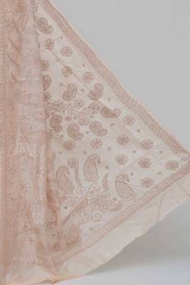 Light-Almond Color Tussar Silk Lucknowi Chikankari saree with blouse 2