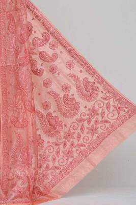 Peach Color Tussar Silk Lucknowi Chikankari saree with blouse 2