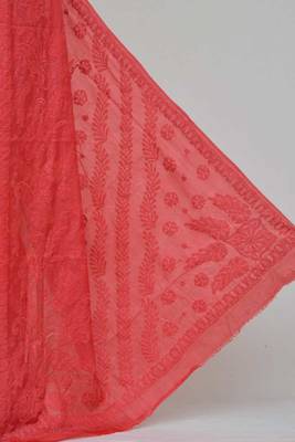 Red Color Tussar Silk Lucknowi Chikankari saree with blouse 2