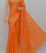 Orange Color Tussar Silk Lucknowi Chikankari saree with blouse