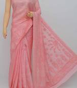 Peach Color Tusser Silk Lucknowi Chikankari saree with blouse