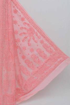 Peach Color Tusser Silk Lucknowi Chikankari saree with blouse 2