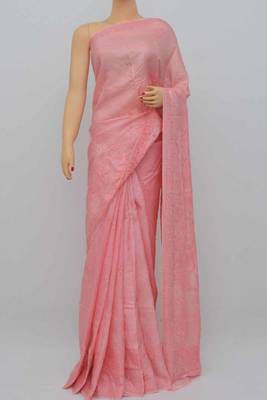 Peach Color Tusser Silk Lucknowi Chikankari saree with blouse 3