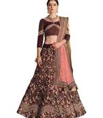 Maroon Embroidered Silk Bledn Semi Stitched Lehenga