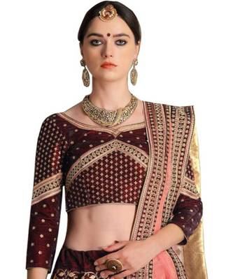 Maroon Embroidered Silk Bledn Semi Stitched Lehenga 2