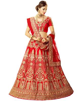 Maroon Embroidered Silk Bledn Semi Stitched Lehenga 1