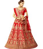 Maroon Embroidered Silk Bledn Semi Stitched Lehenga