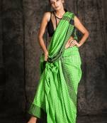 Emerald Green With Black Check Cotton Saree