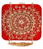 Red Vista Zari Embroidered & Embelished Square Clutch Bag