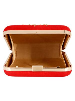 Red Vista Zari Embroidered & Embelished Square Clutch Bag 5