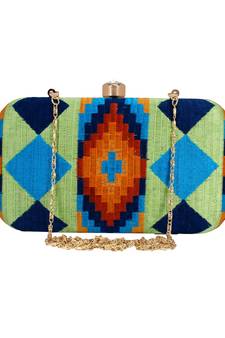 Green & Multicolour Hyperbole Embroidered Clutch