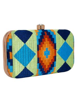 Green & Multicolour Hyperbole Embroidered Clutch 2