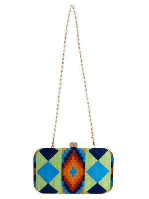 Green & Multicolour Hyperbole Embroidered Clutch 4