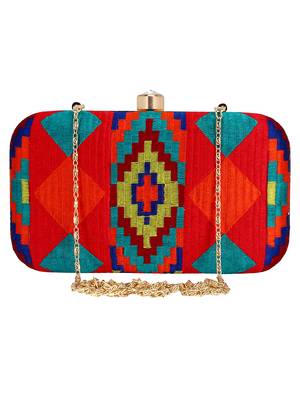 Hyperbole Embroidered Clutch Red & Multicolour 1