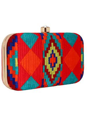 Hyperbole Embroidered Clutch Red & Multicolour 2