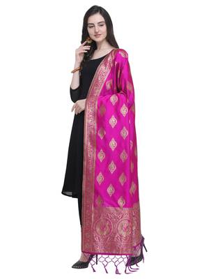 Pink Poly Silk Banarasi Womens Dupatta 2