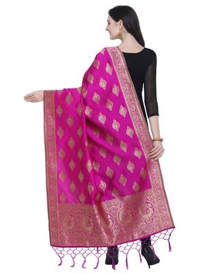Pink Poly Silk Banarasi Womens Dupatta 3
