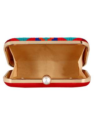 Hyperbole Embroidered Clutch Red & Multicolour 5