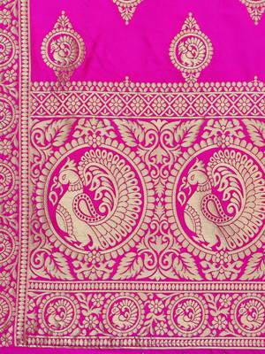 Pink Poly Silk Banarasi Womens Dupatta 4