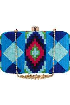 Hyperbole Embroidered Clutch Blue & Multicolour