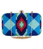 Hyperbole Embroidered Clutch Blue & Multicolour