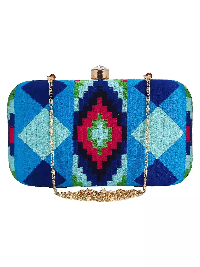 Hyperbole Embroidered Clutch Blue & Multicolour