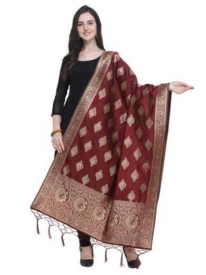 Maroon Poly Silk Banarasi Womens Dupatta 1