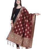 Maroon Poly Silk Banarasi Womens Dupatta