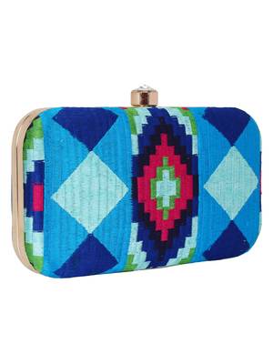 Hyperbole Embroidered Clutch Blue & Multicolour 2