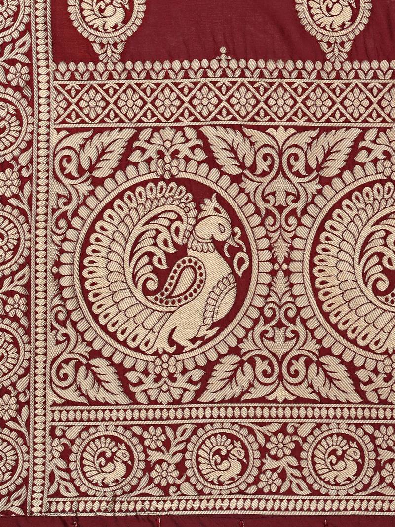 Maroon Poly Silk Banarasi Womens Dupatta