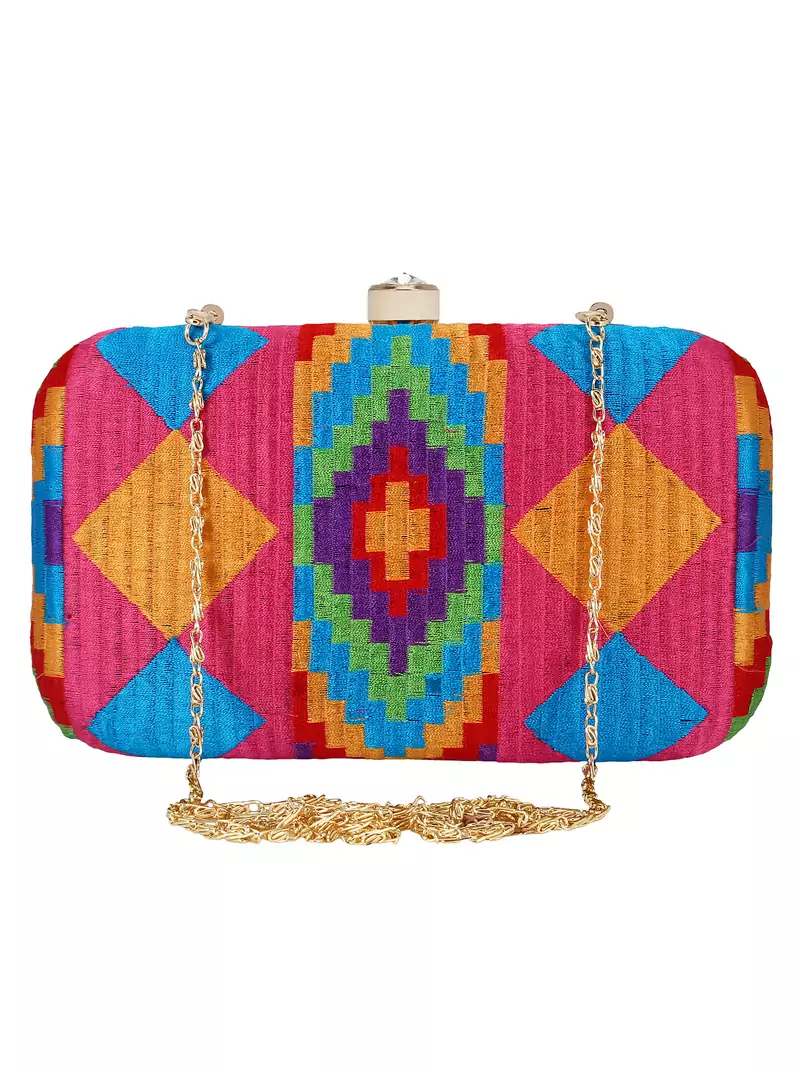 Hyperbole Embroidered Clutch Pink & Multicolour