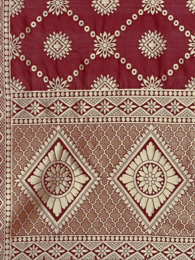 Maroon Poly Silk Banarasi Womens Dupatta