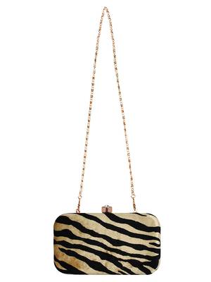Feral Animal Print Velvet Fabric Clutch Beige & Black 4