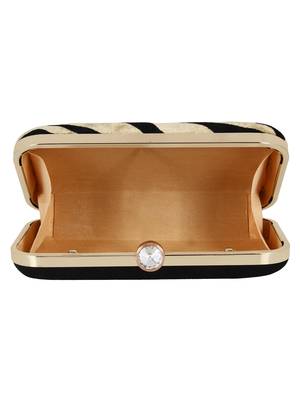Feral Animal Print Velvet Fabric Clutch Beige & Black 5