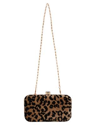 Feral Animal Print Velvet Fabric Clutch Beige & Black 4
