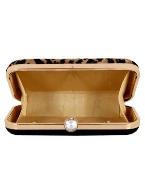 Feral Animal Print Velvet Fabric Clutch Beige & Black 5