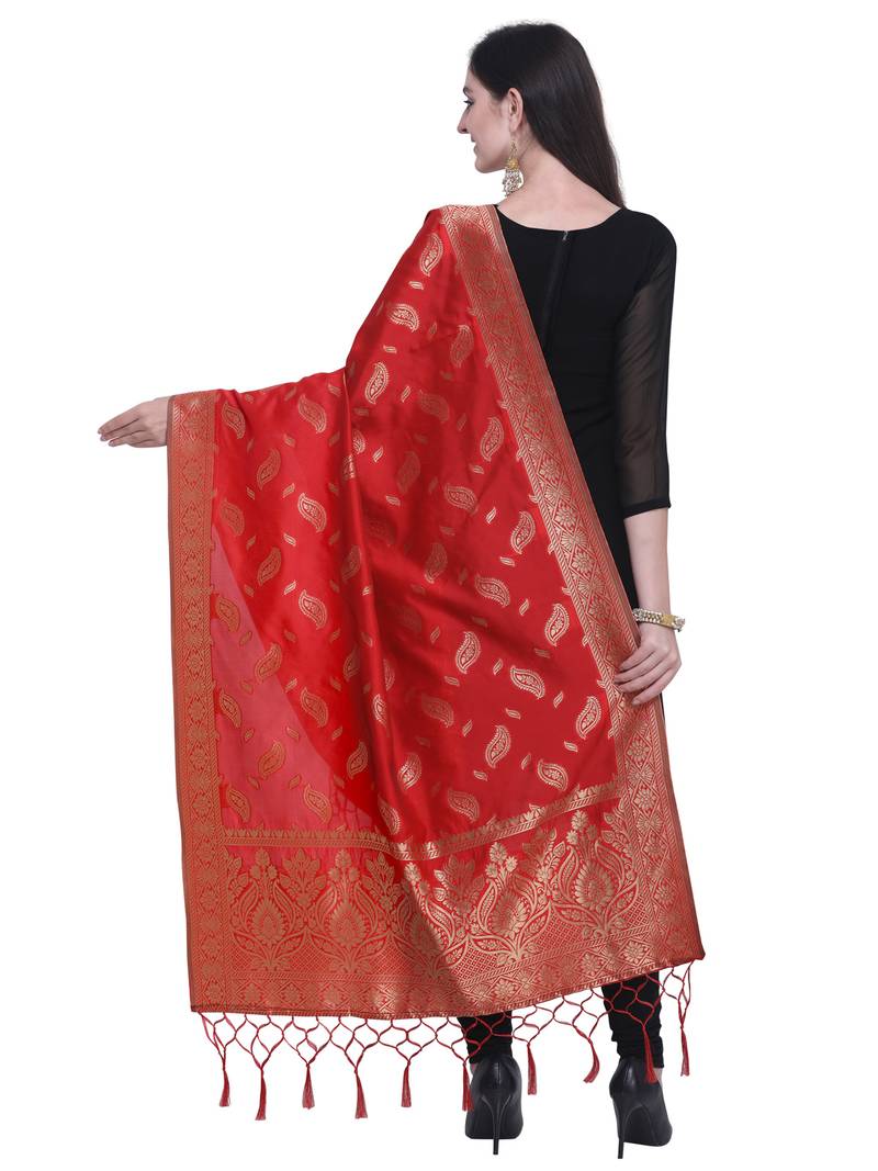 Red Poly Silk Banarasi Womens Dupatta