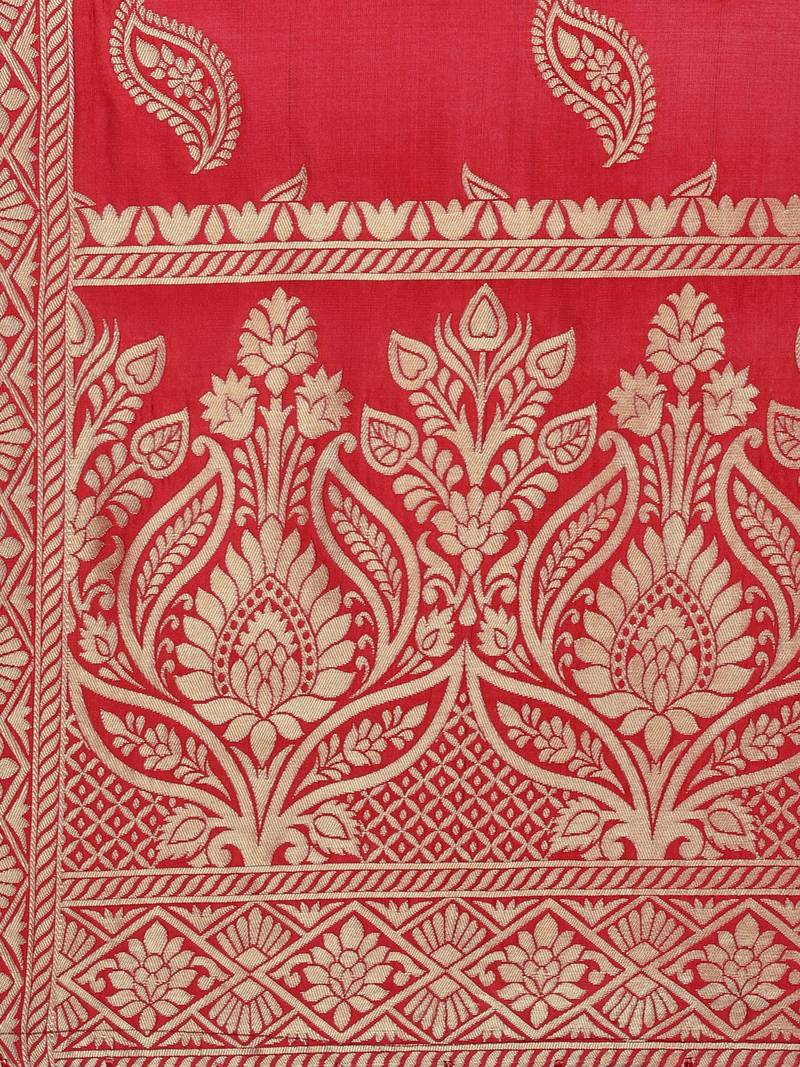Red Poly Silk Banarasi Womens Dupatta