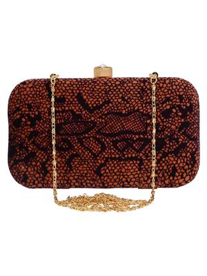 Feral Animal Print Velvet Fabric Clutch Beige & Purple 1