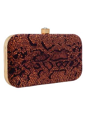 Feral Animal Print Velvet Fabric Clutch Beige & Purple 2