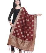 Maroon Poly Silk Banarasi Womens Dupatta
