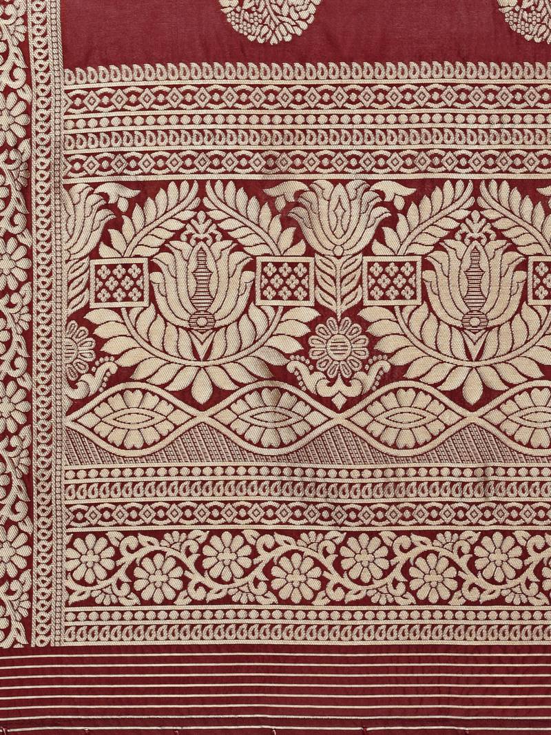 Maroon Poly Silk Banarasi Womens Dupatta