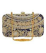 Adorn Embroidered & Embelished Party Clutch Navy & Gold
