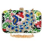Adorn Embroidered & Embelished Party Clutch White & Multicolour